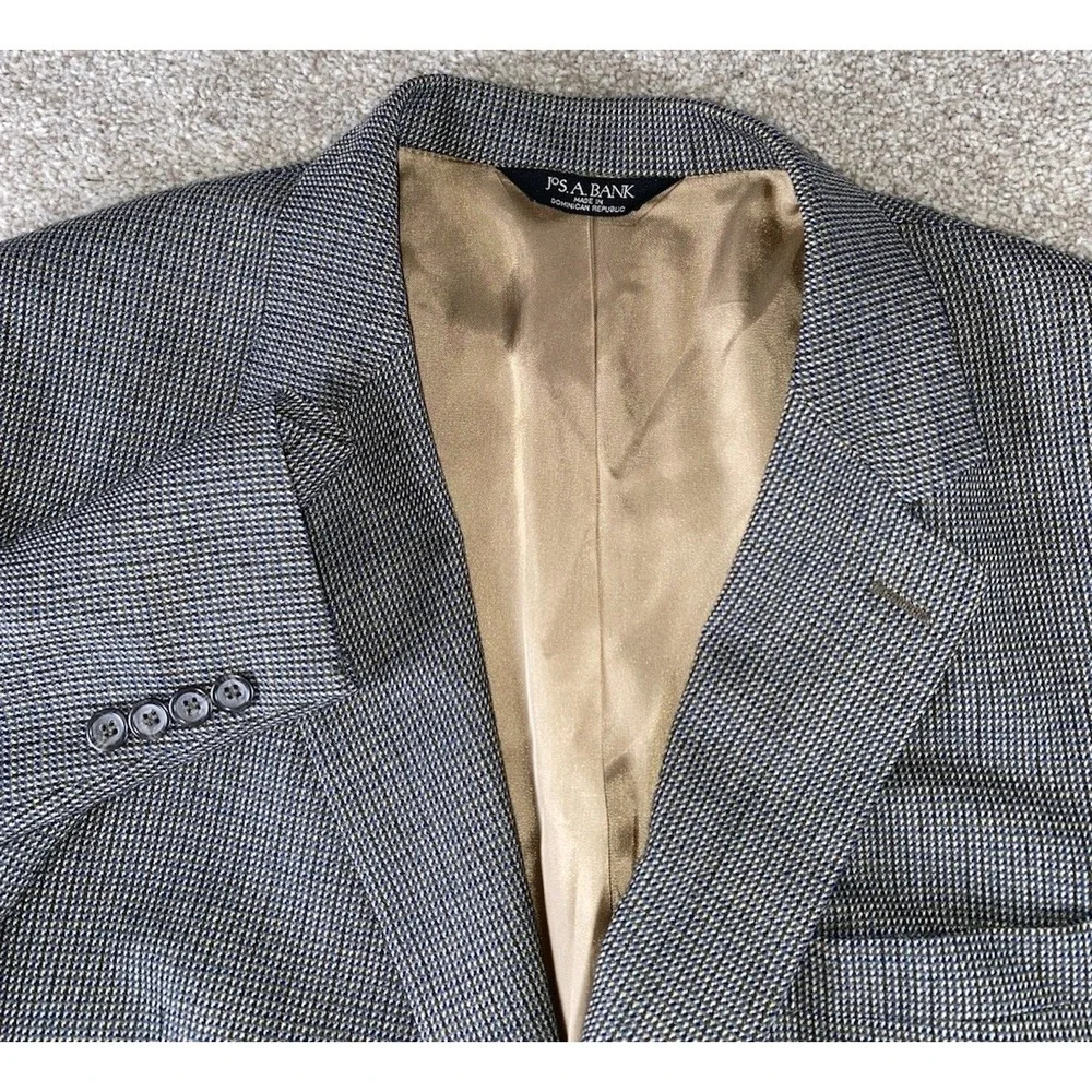 Jos A Bank Blazer 48L Houndstooth Plaid Gray‎ Wool/Cashmere Blend Preppy Read